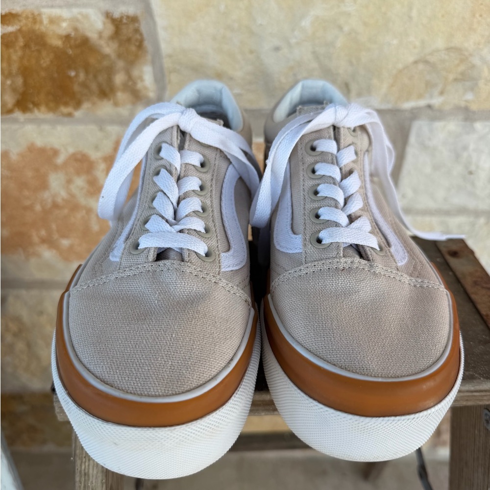 Vans Old Skool Stackform Khaki Tan Gum Sole Platform Sneakers Men 4 / Women 5.5 - Picture 9 of 11